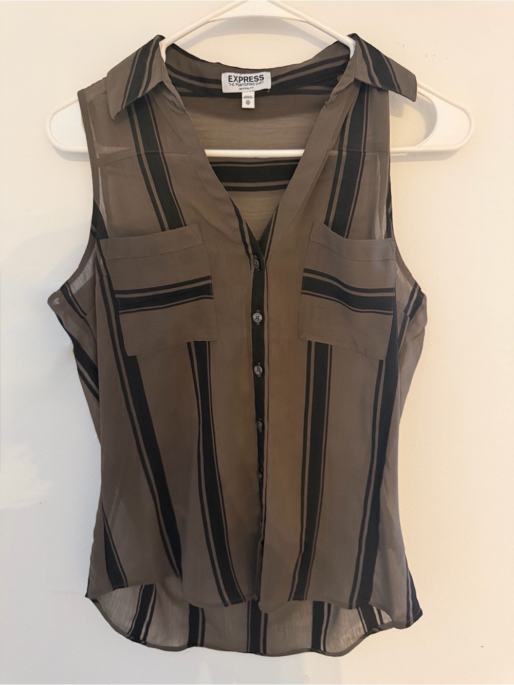 Express The Portofino Sleeveless Striped Olive   Green & Black XS
